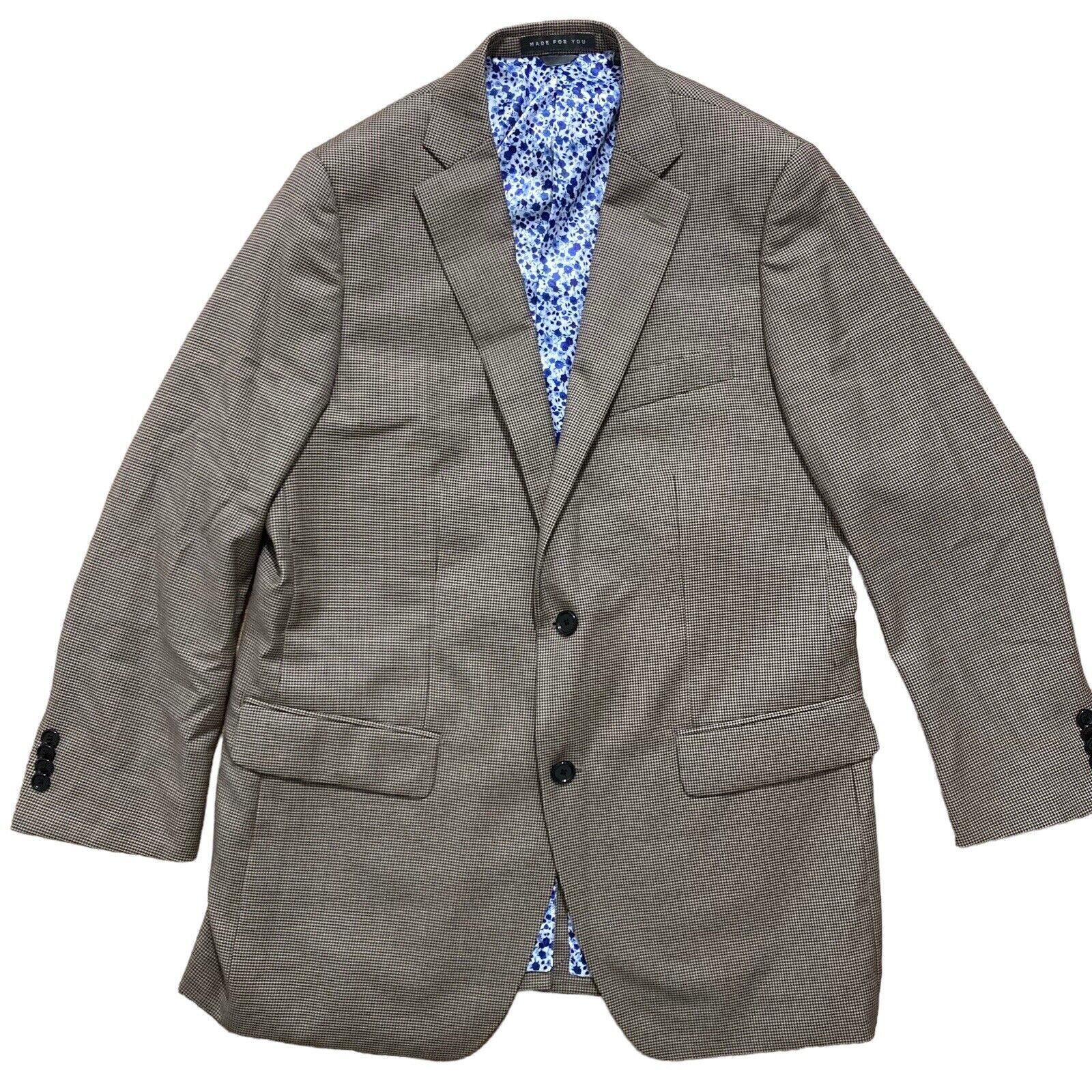 Indochino Blazer Bespoke Sport Jacket Mens Sz 40r Wool Brown Micro Houndstooth